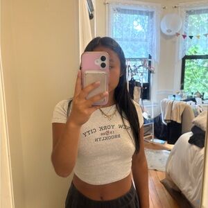 Garage White Graphic Crop Top